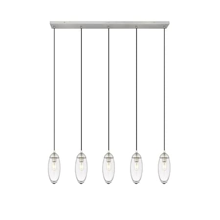 Z-Lite Arden Linear Chandelier, 5-Light, 4.75 In.W x 42 In.L x 12 In.H, Brushed Nickel/Clear 651P-5L-BN